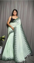 Exclusive Collection Beautiful Light Green Pure Cotton Woven Handloom Saree With Running Blouse Piece