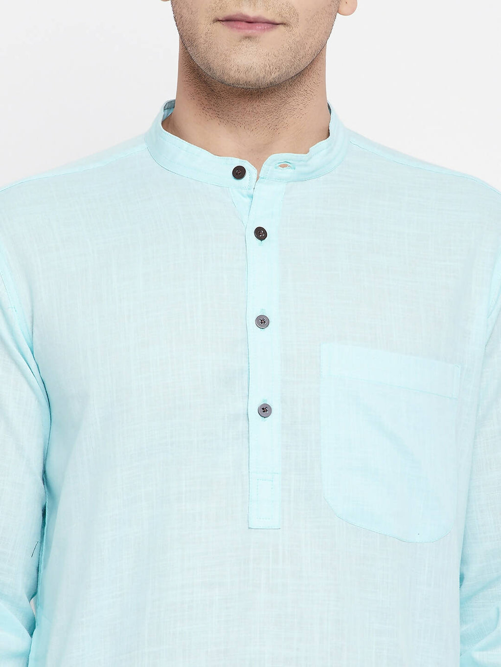 Even Apparels Pure Cotton Blue Color Men's Kurta With Band Collar