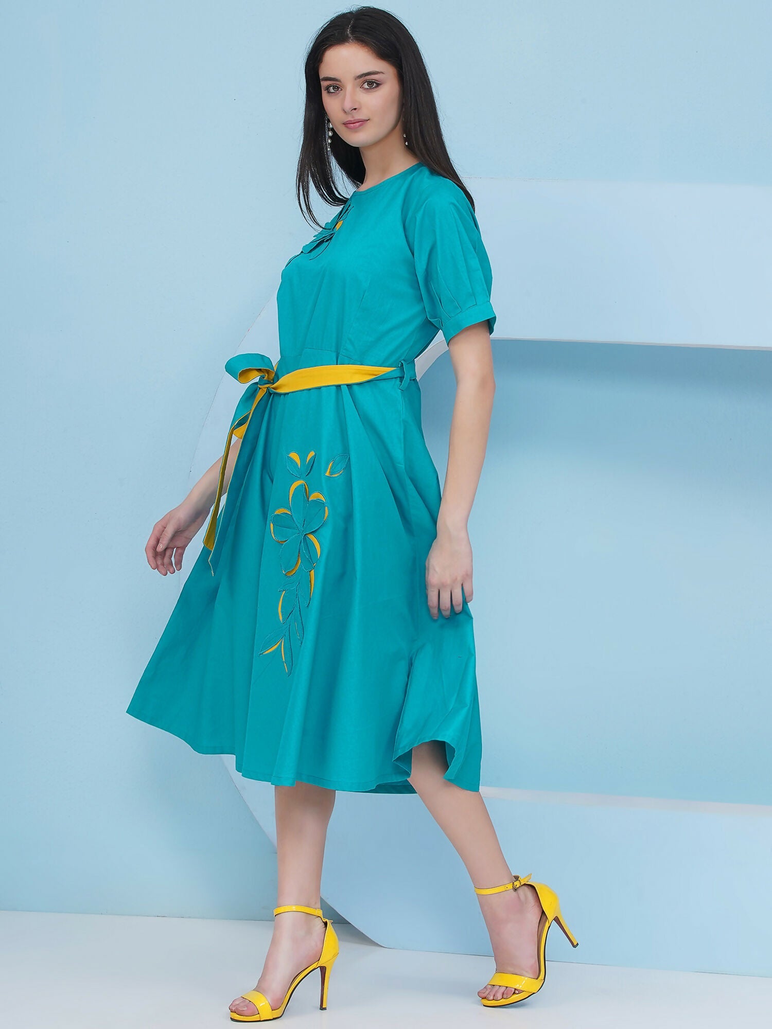 Joban Fashion Teal Blue Dress with Belt