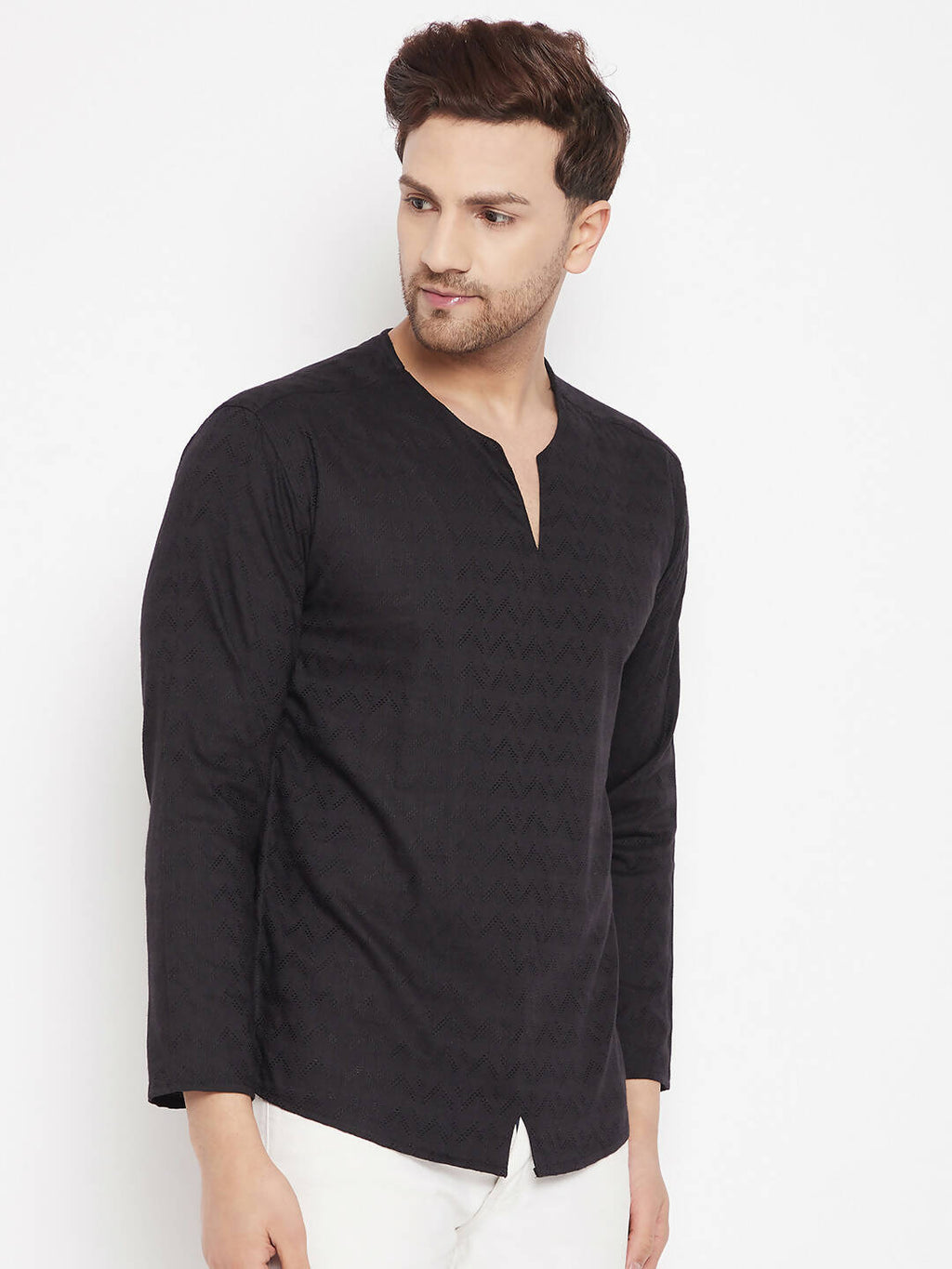 Even Apparels Black Viscose Men's Kurta With Slit Neckline