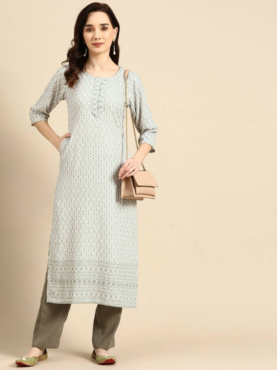 Deeps women's Grey Embroidered Rayon Kurta