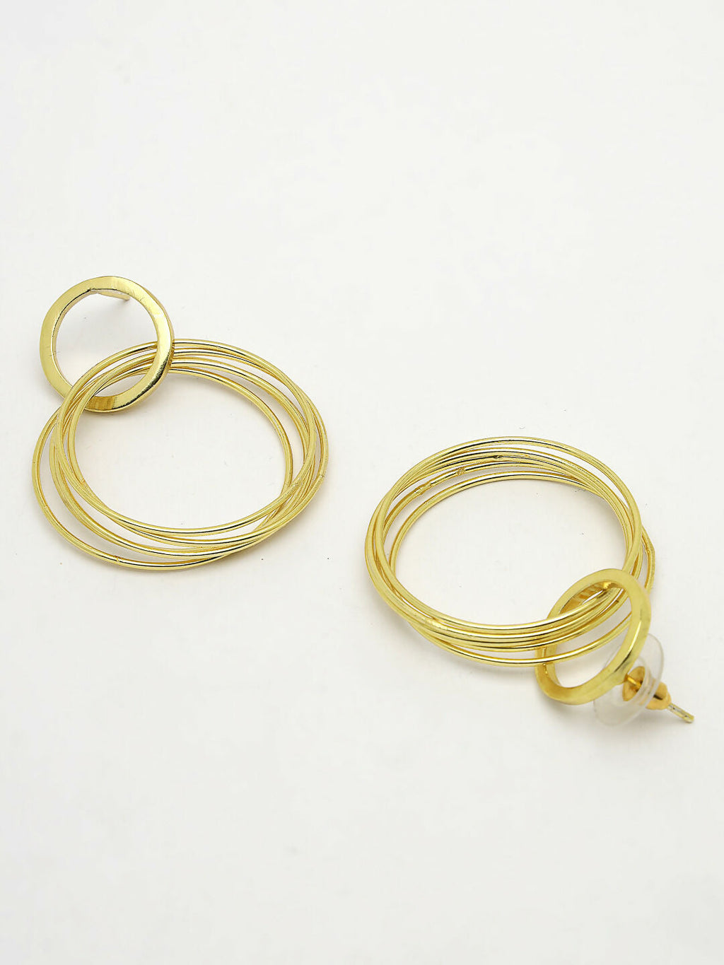 NVR Women Golden Linked Round Circle Attached Drop Earrings