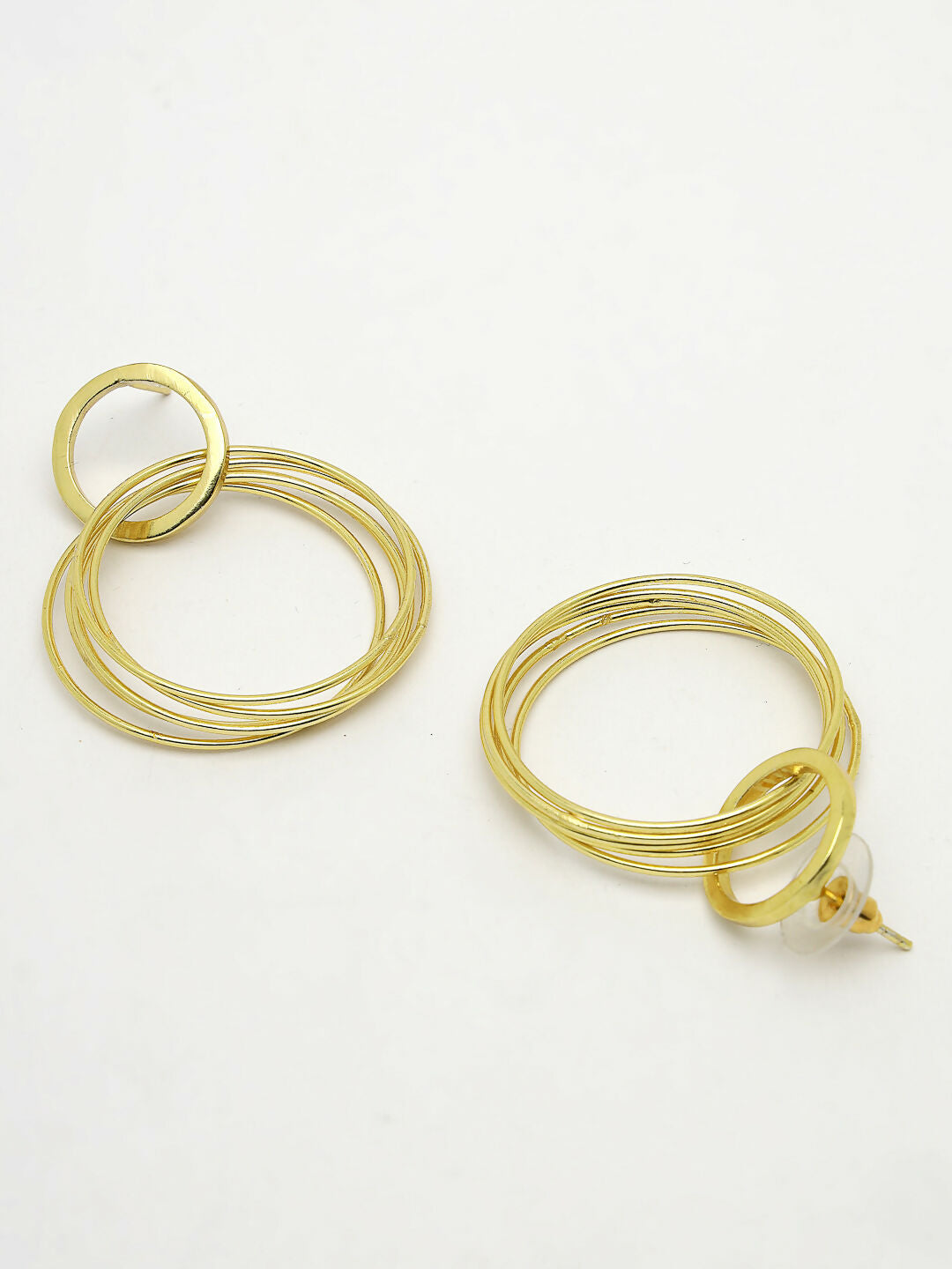 NVR Women Golden Linked Round Circle Attached Drop Earrings