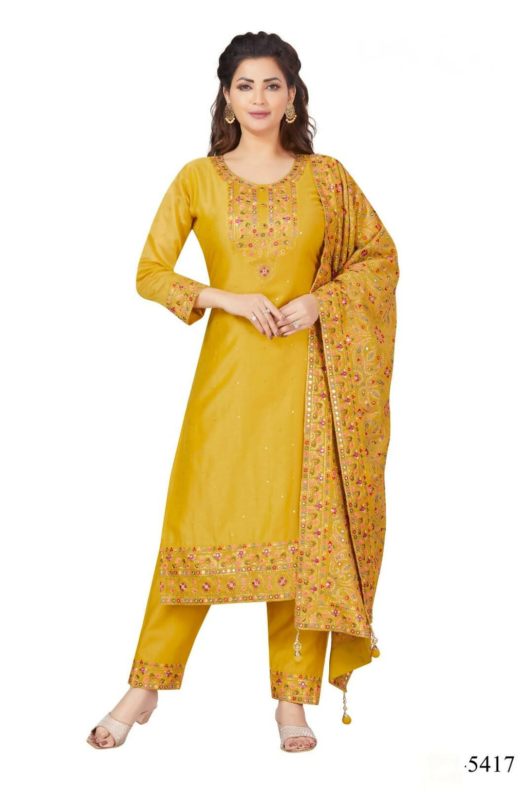 Joban Fashion Chanderi Yellow Color Kurta Set
