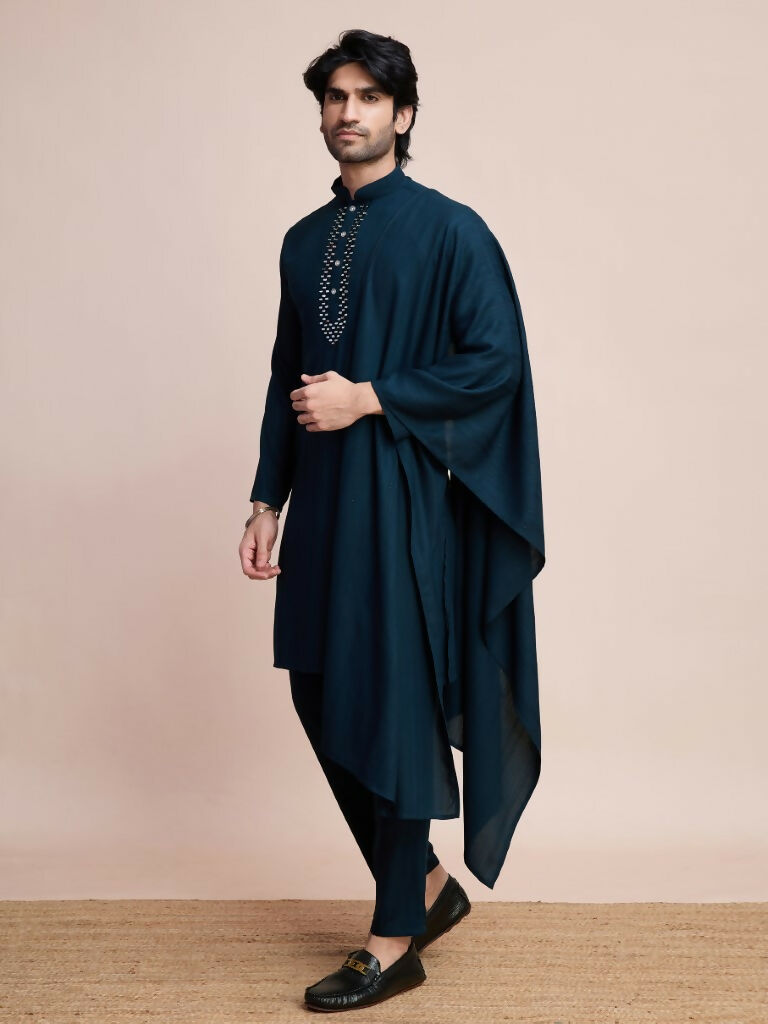 Vastranavya Traditional Festival Wear Viscose Thread & Sequence Embroidered Work Kurta Pant Set - Navy Blue