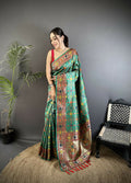 Joban Fashion Green Banarasi Soft Silk Woven Saree