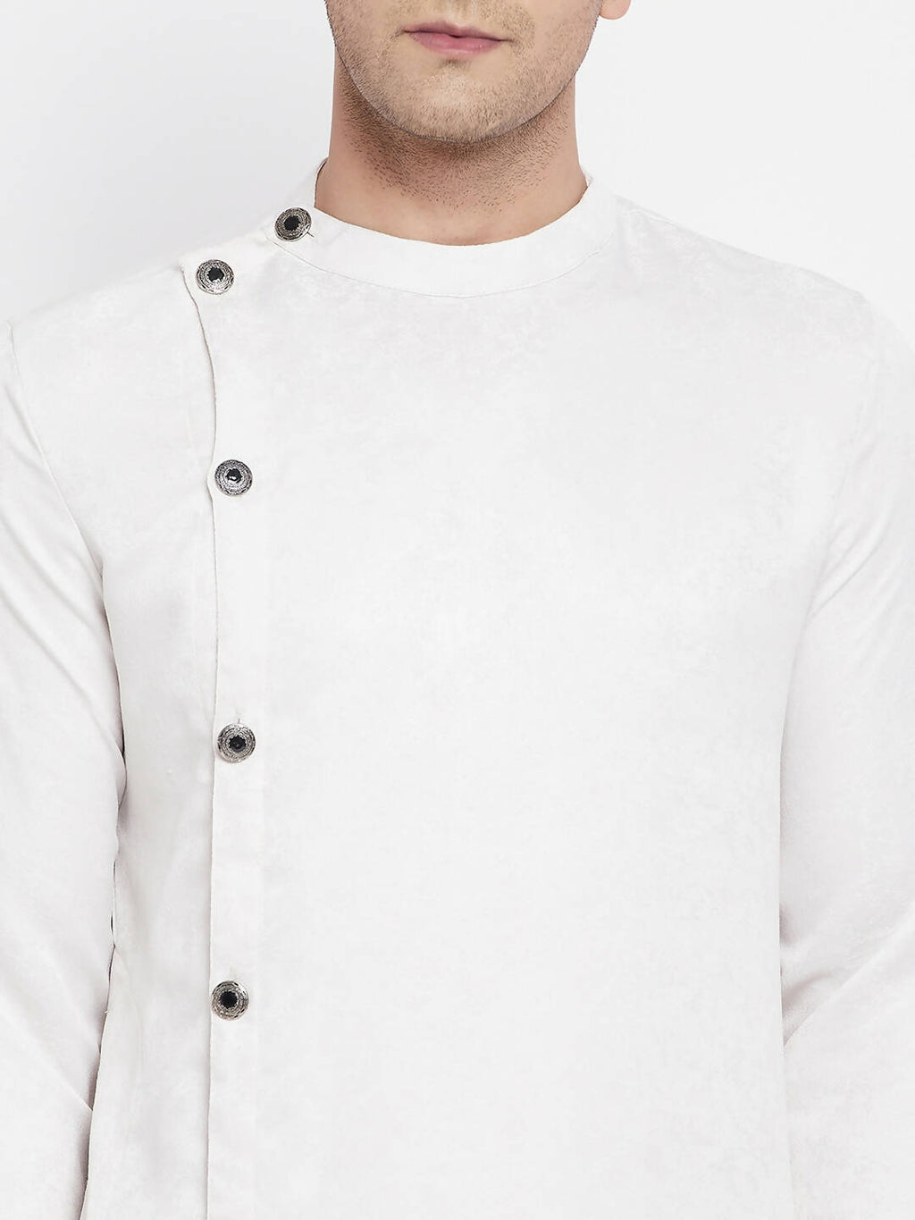 Even Apparels White Rayon Men's Sherwani Kurta With Asymetrical Cut