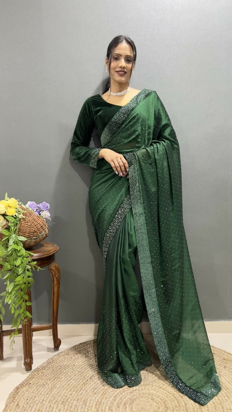 Vastranavya Green Rangoli Silk Swarovski work Ready to Wear Saree