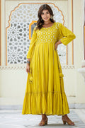 Kaajh Women's Yellow Embroidered Ethnic Gown