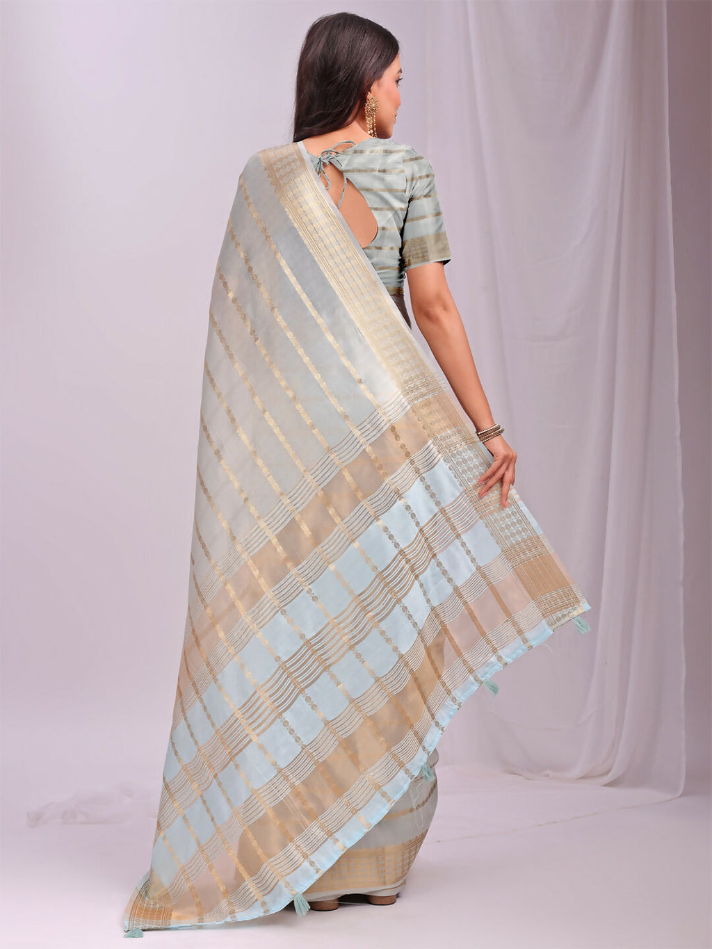 Shree Shyam Fashion Organza Sky Blue Saree