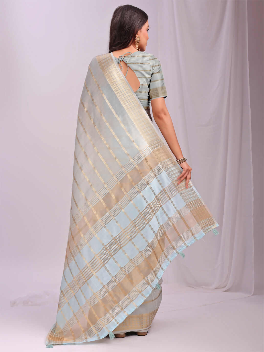 Shree Shyam Fashion Organza Sky Blue Saree