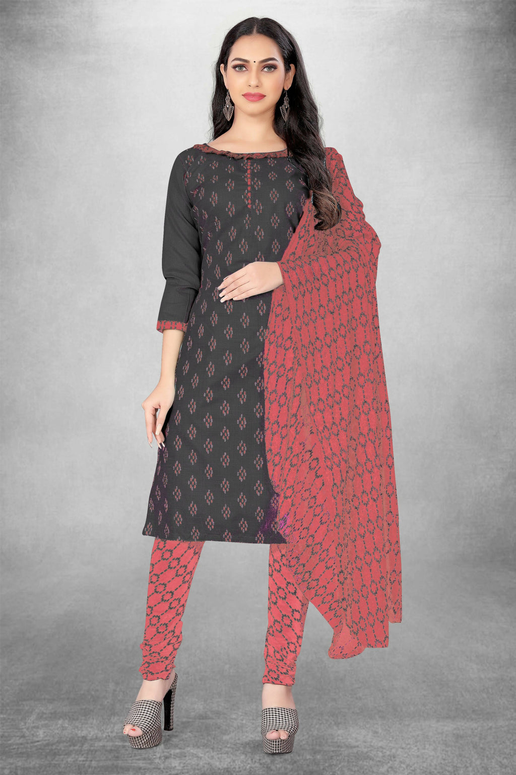 Grey Cotton Printed Unstitched Dress Material - Amara