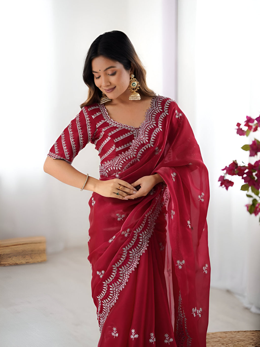 Lehenga Mart Party Wear saree for women - Red