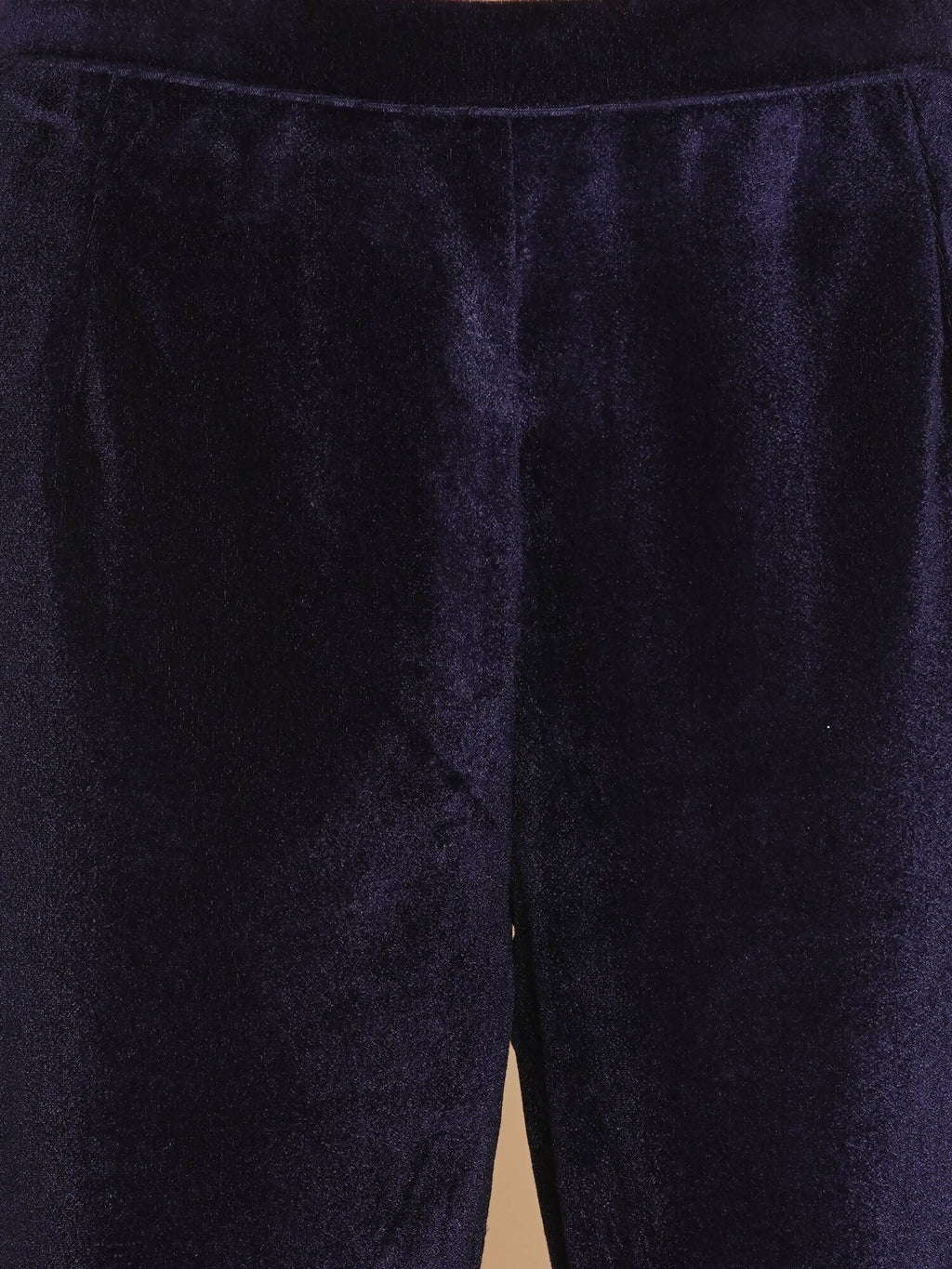Women Republic Navy Blue Velvet Assymetrical Hand Embellished Kurta With Pants