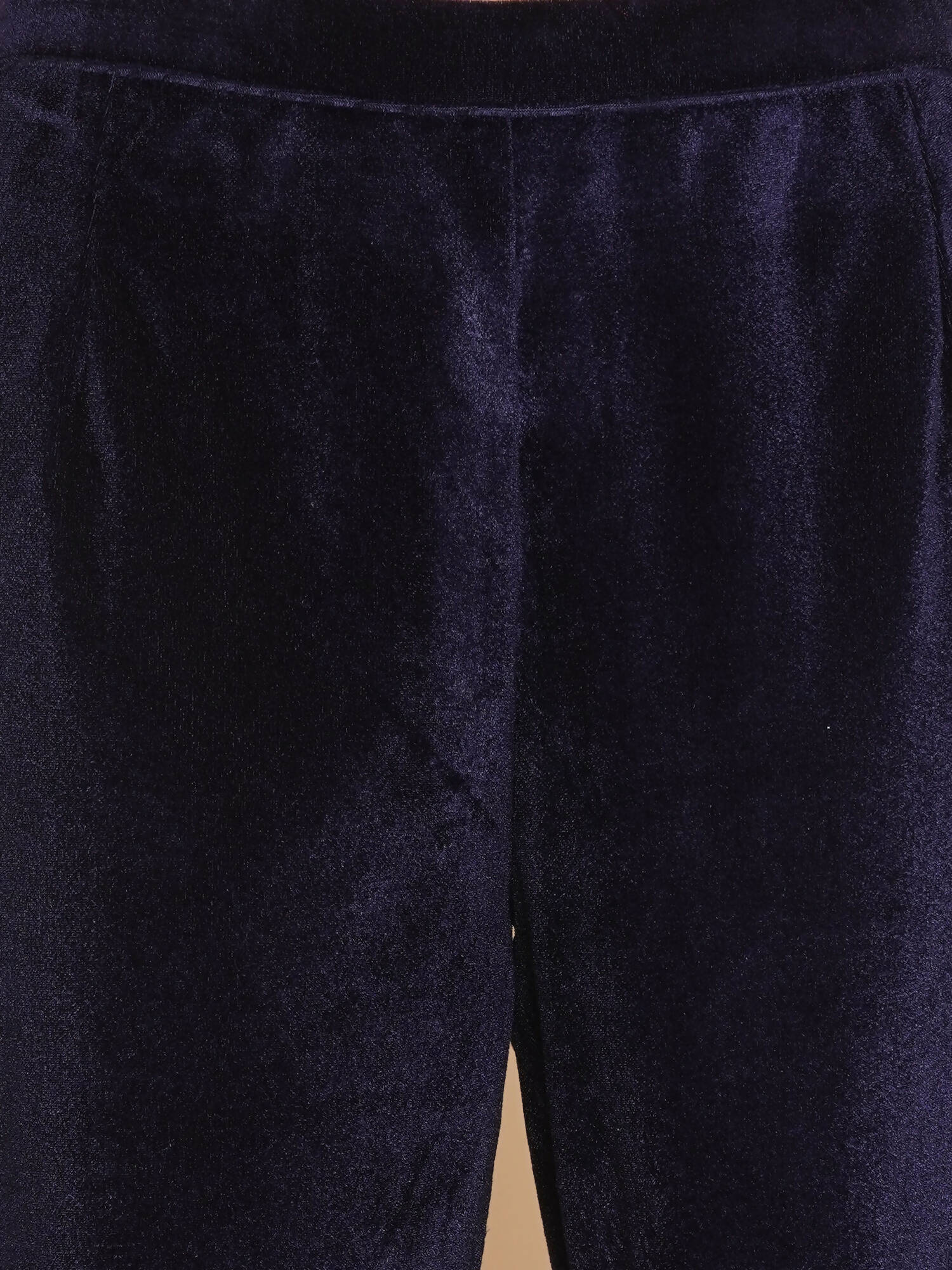 Women Republic Navy Blue Velvet Assymetrical Hand Embellished Kurta With Pants