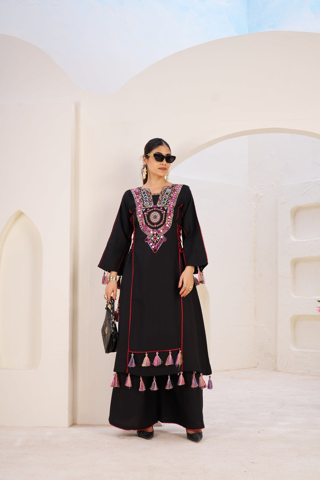 Lehenga Mart Black Reyon Designer Cord-Set Ready To Wear