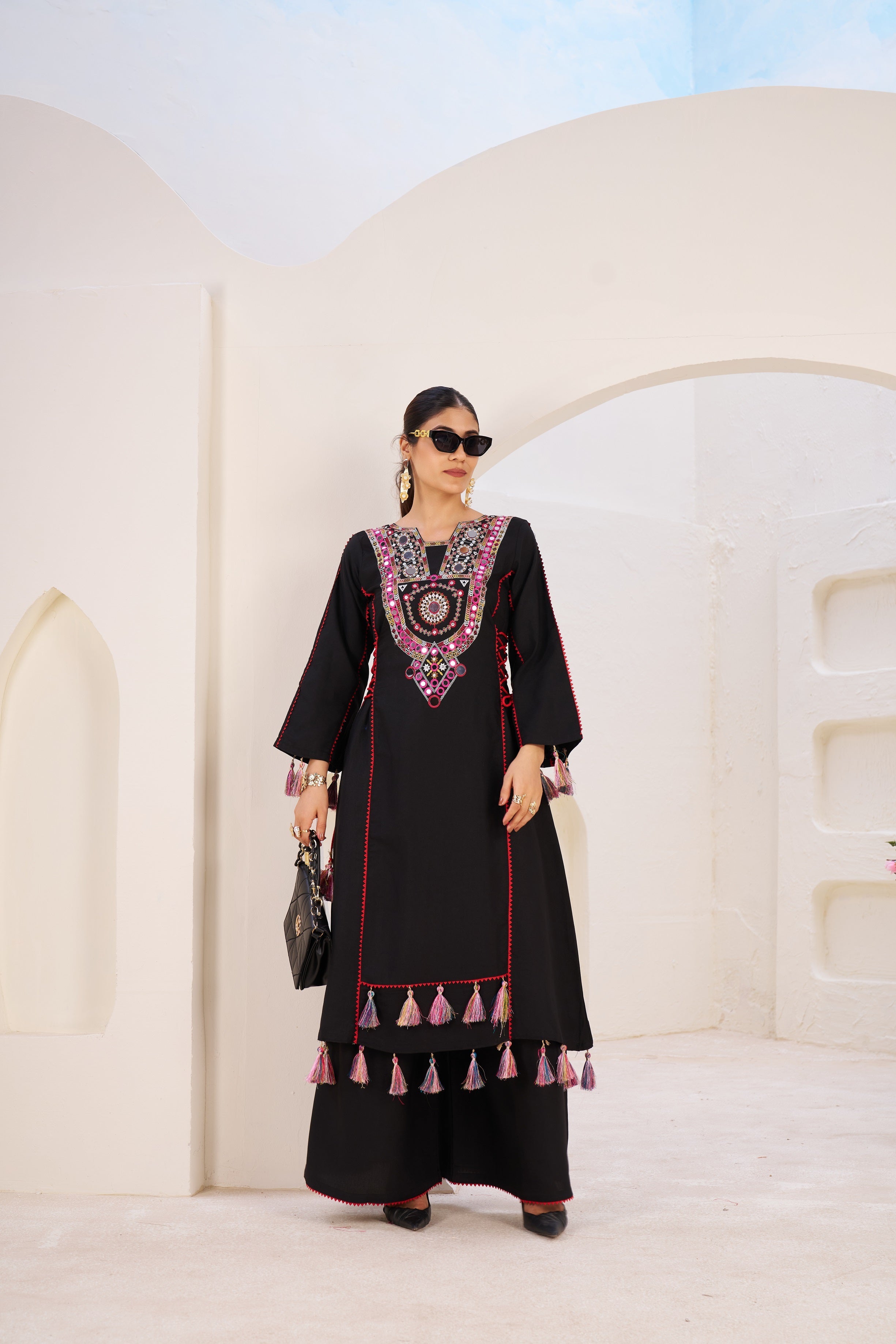 Lehenga Mart Black Reyon Designer Cord-Set Ready To Wear