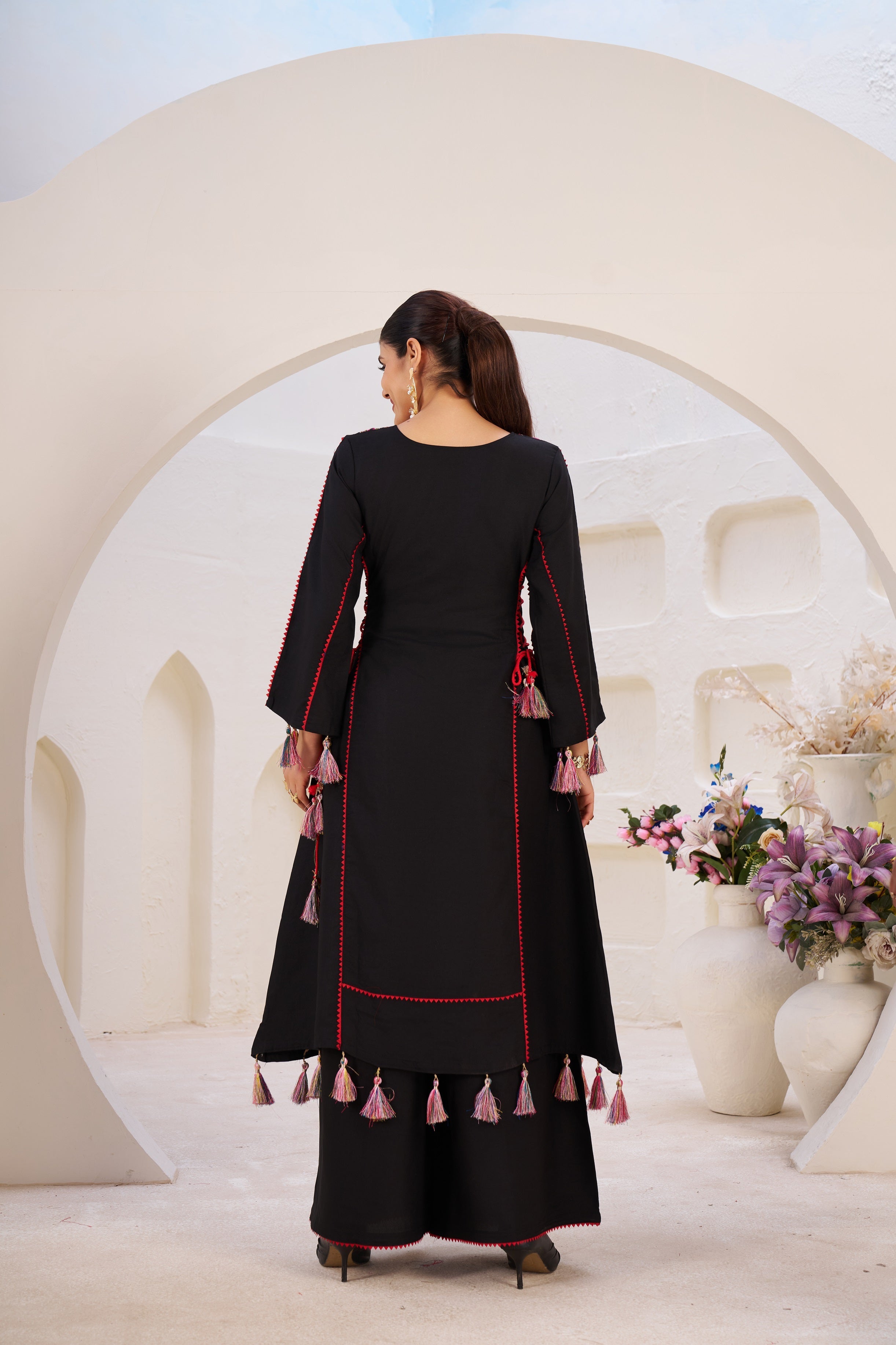 Lehenga Mart Black Reyon Designer Cord-Set Ready To Wear
