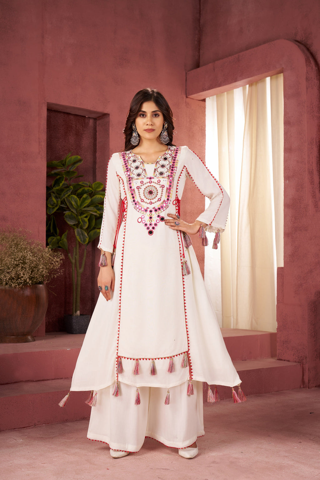 Lehenga Mart Off White Reyon Designer Cord-Set Ready To Wear