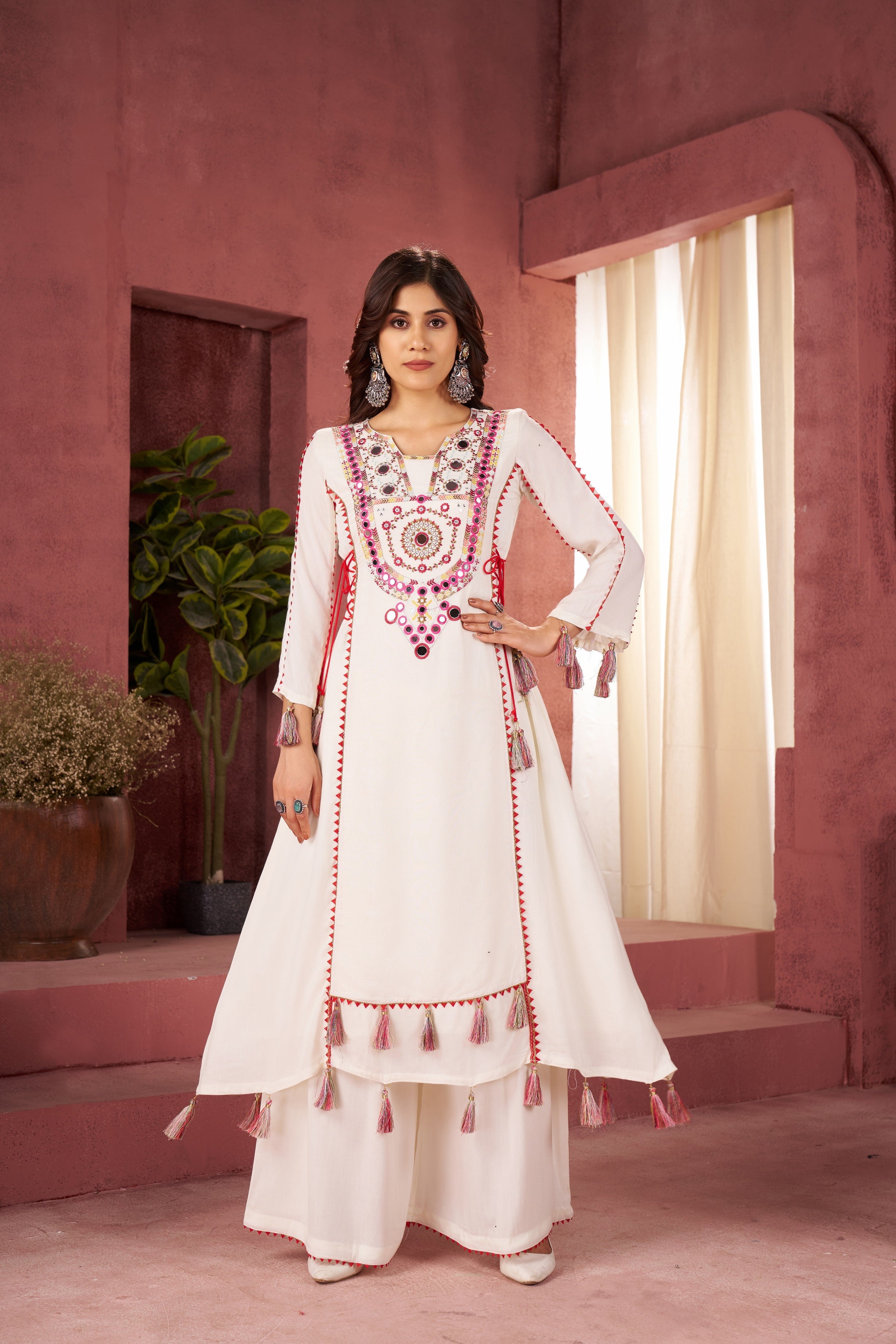 Lehenga Mart Off White Reyon Designer Cord-Set Ready To Wear