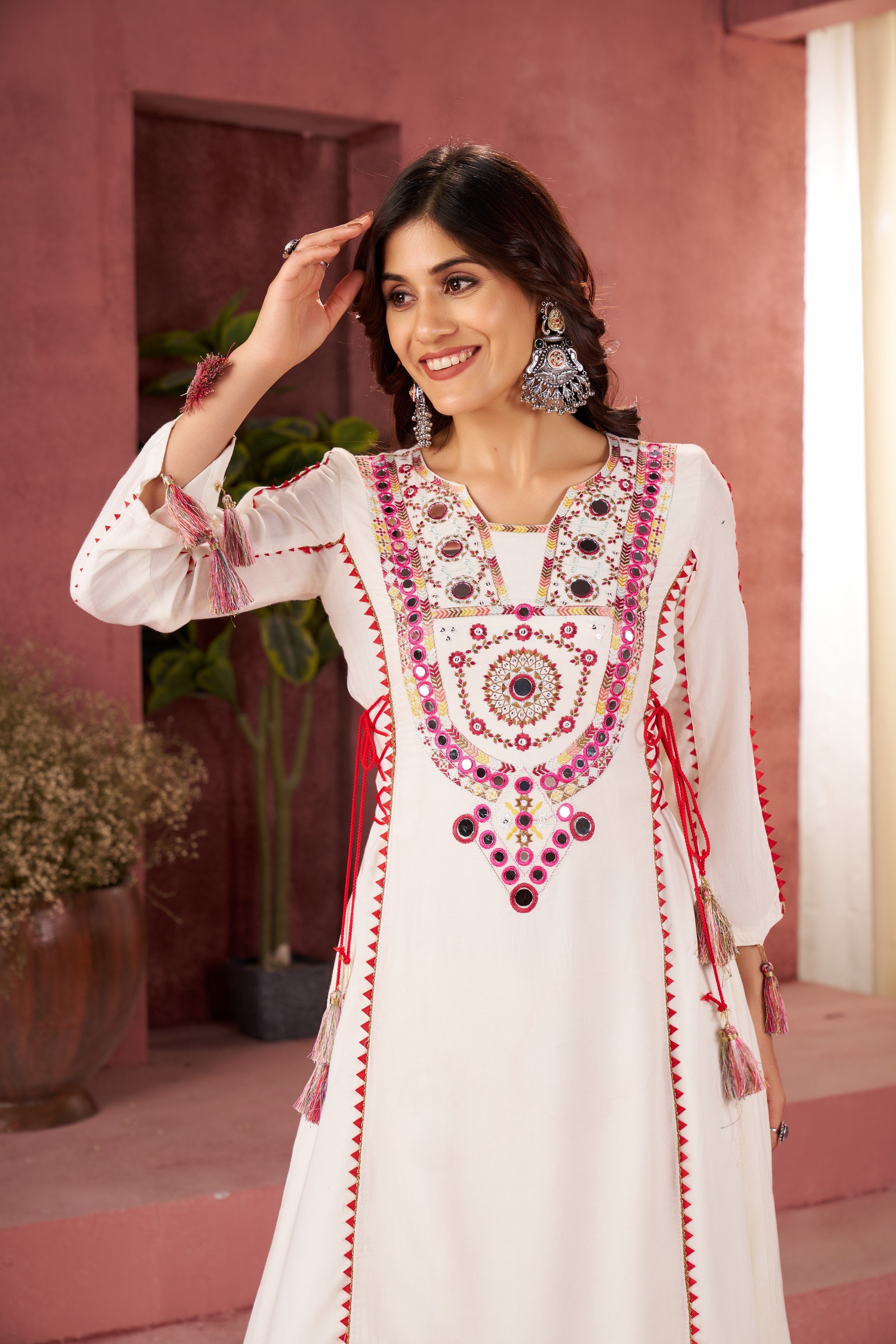 Lehenga Mart Off White Reyon Designer Cord-Set Ready To Wear