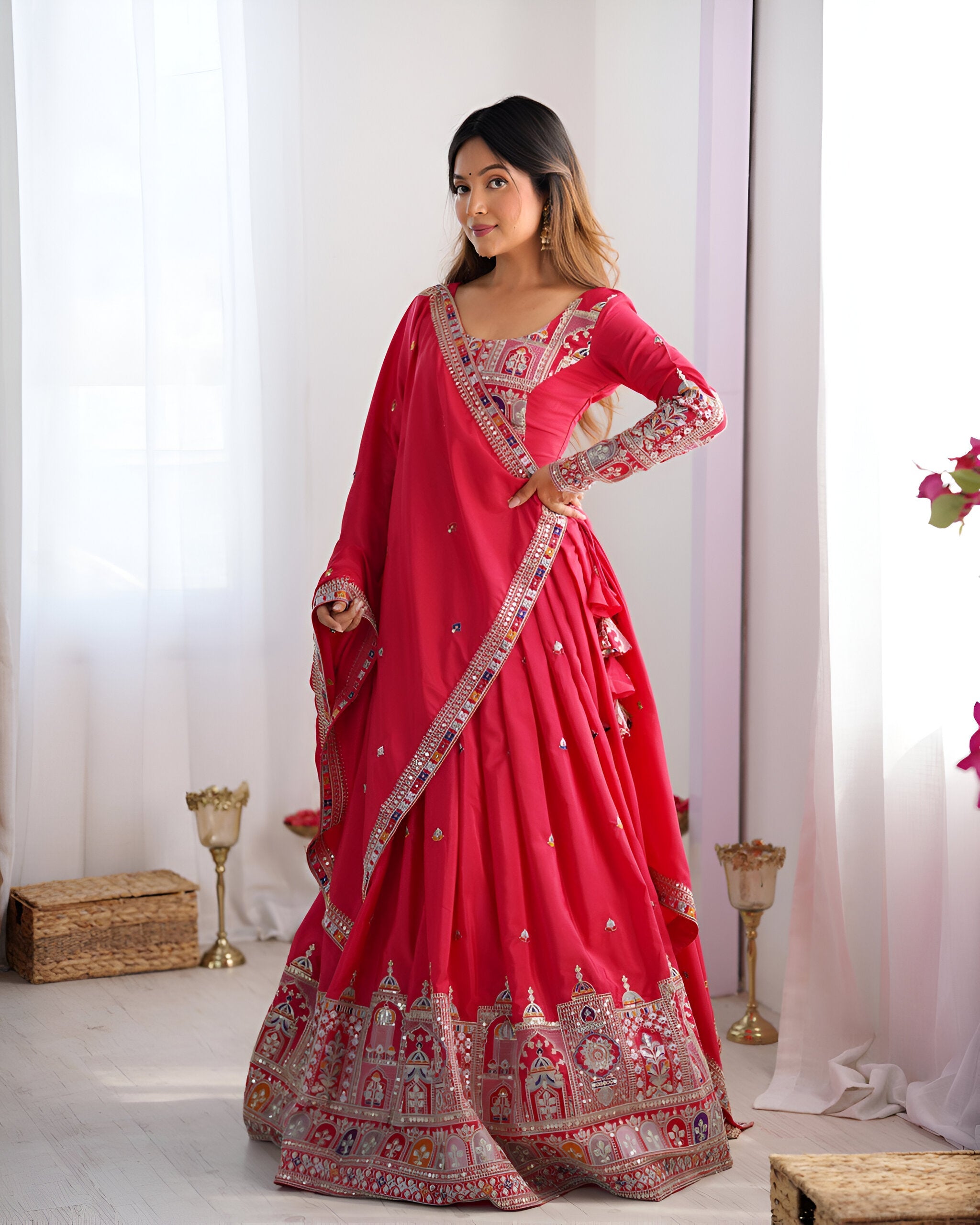 Lehenga Mart Designer Bollywood Style Wedding Wear Lehenga Choli - Red