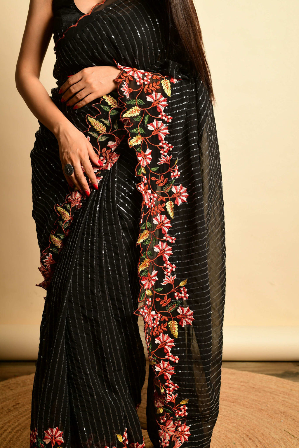 Vamsee Sparkle Sparkle -Black Georgette Saree