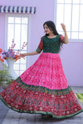Jyoti Fashion Women's Pink Patola with Foil Print Dola Silk Anarkali Dress