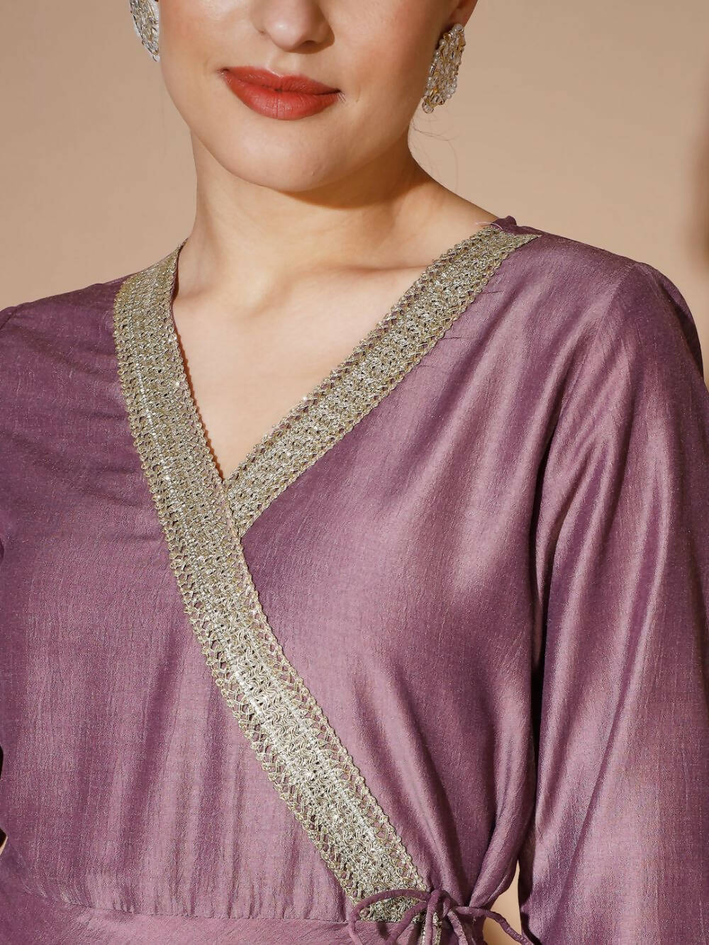 Myshka Women Mauve Solid Kurta & Palazzos With Dupatta
