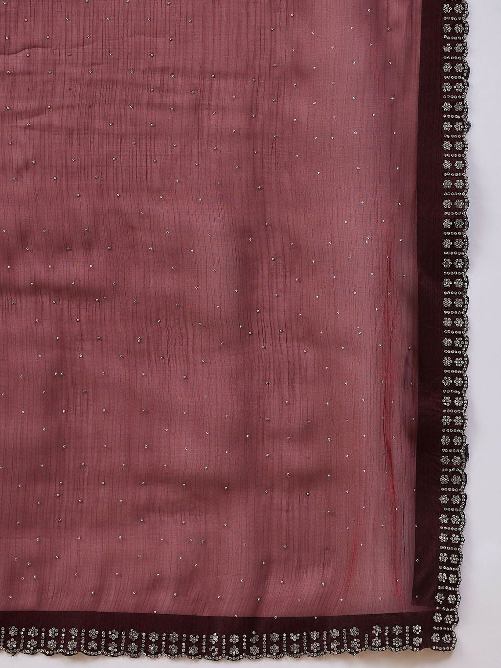 Brown Organza Swaroski Diamond Work Saree with Unstitched Blouse - Radha