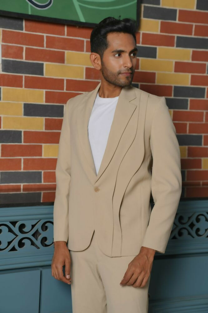 Saville Beige Curve Blazer Set – 4-Way Stretch Wedding & Party Suit For Men by Hilo Design