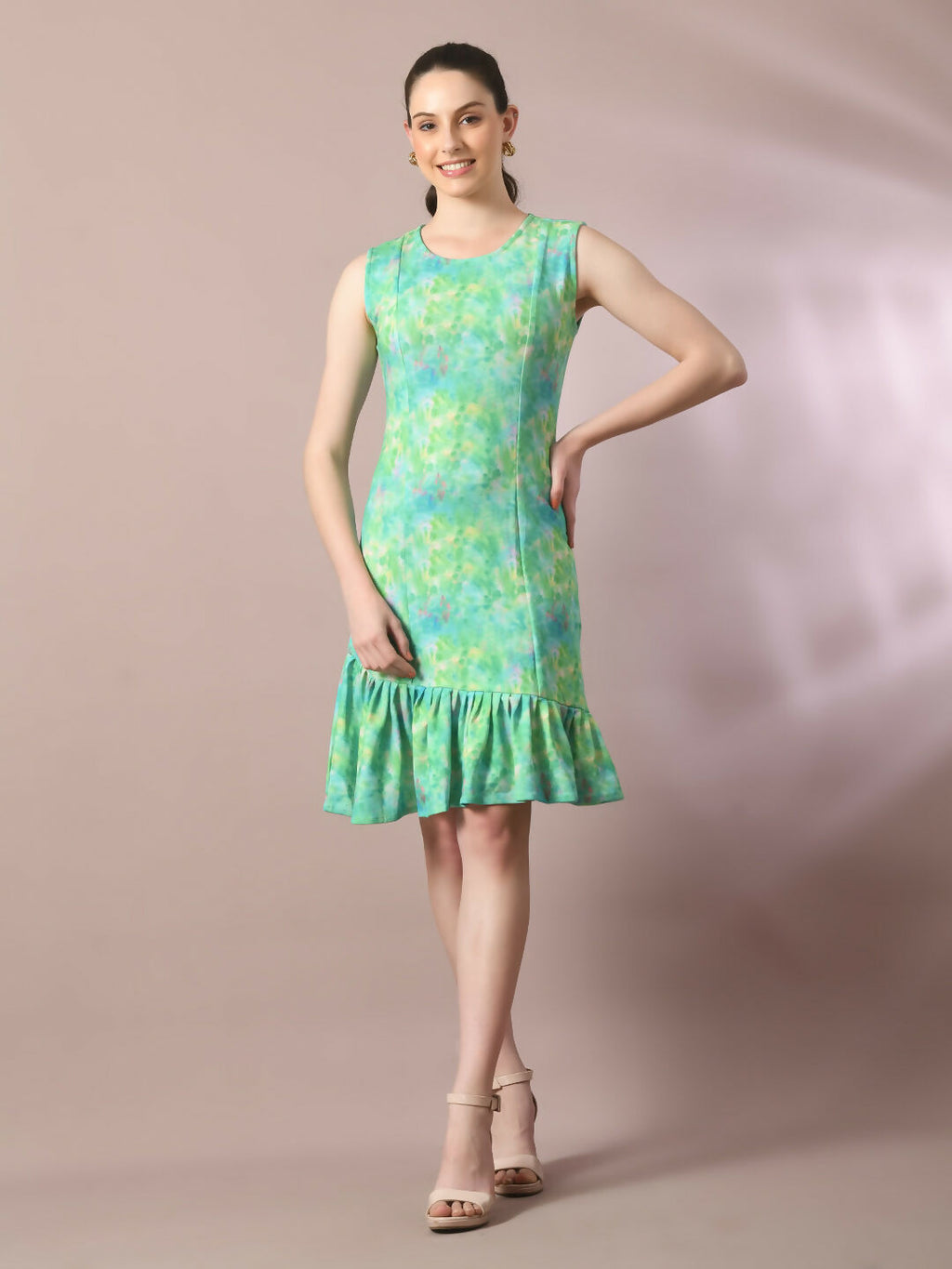 Myshka Women's Multi Printed Round Neck Fit and Flare Party Dress