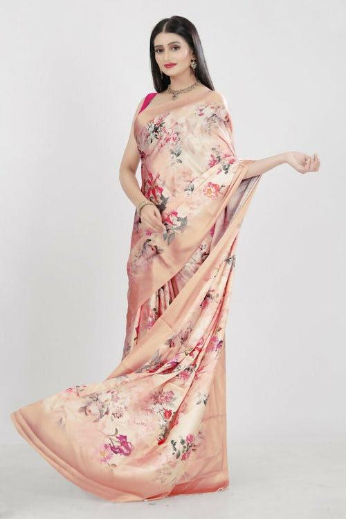 Aayaa Designer Printed Satin Saree - Multi Color