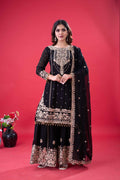 Prazu Fashion Black Georgette Embroidered Rivet Moti Work Palazzo Suit
