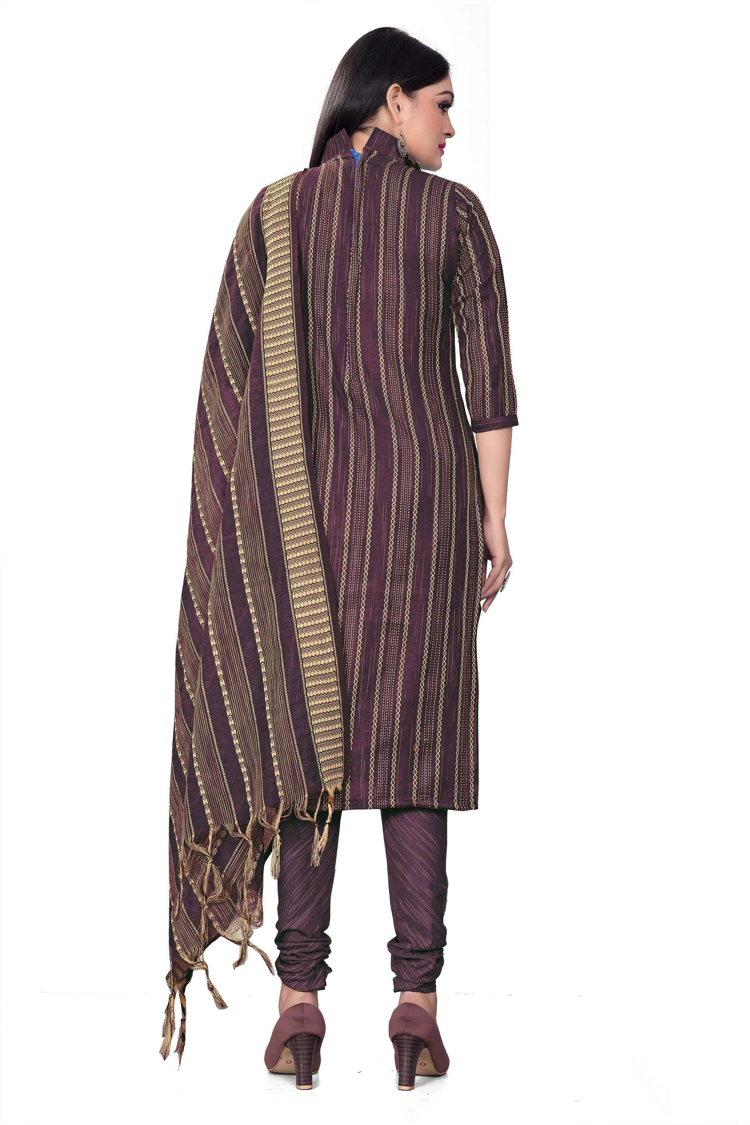Purple Cotton Jacquard Woven Unstitched Dress Material - Tanvi