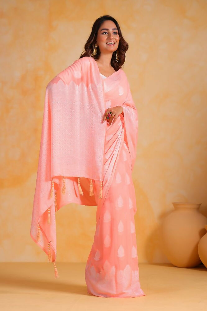 Vamsee Sikha Peach Georgette Saree