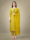 Jyoti Fashion Women's Yellow Rayon Embroidery & Sequence work Kurta with Trouser & Dupatta