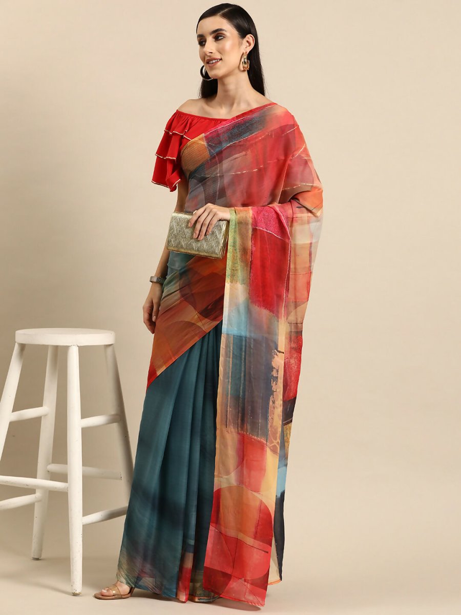 Ahalyaa Women's Traditional Semi Stitch Saree - Grey