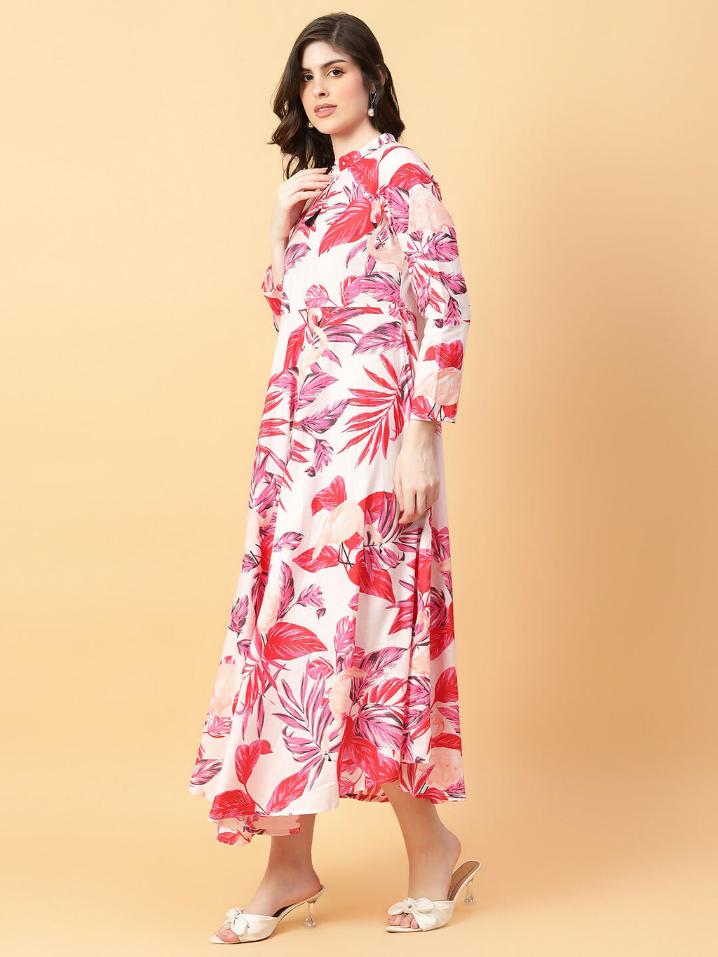 Joban Fashion Red Cotton Printed & Hand Work Dress