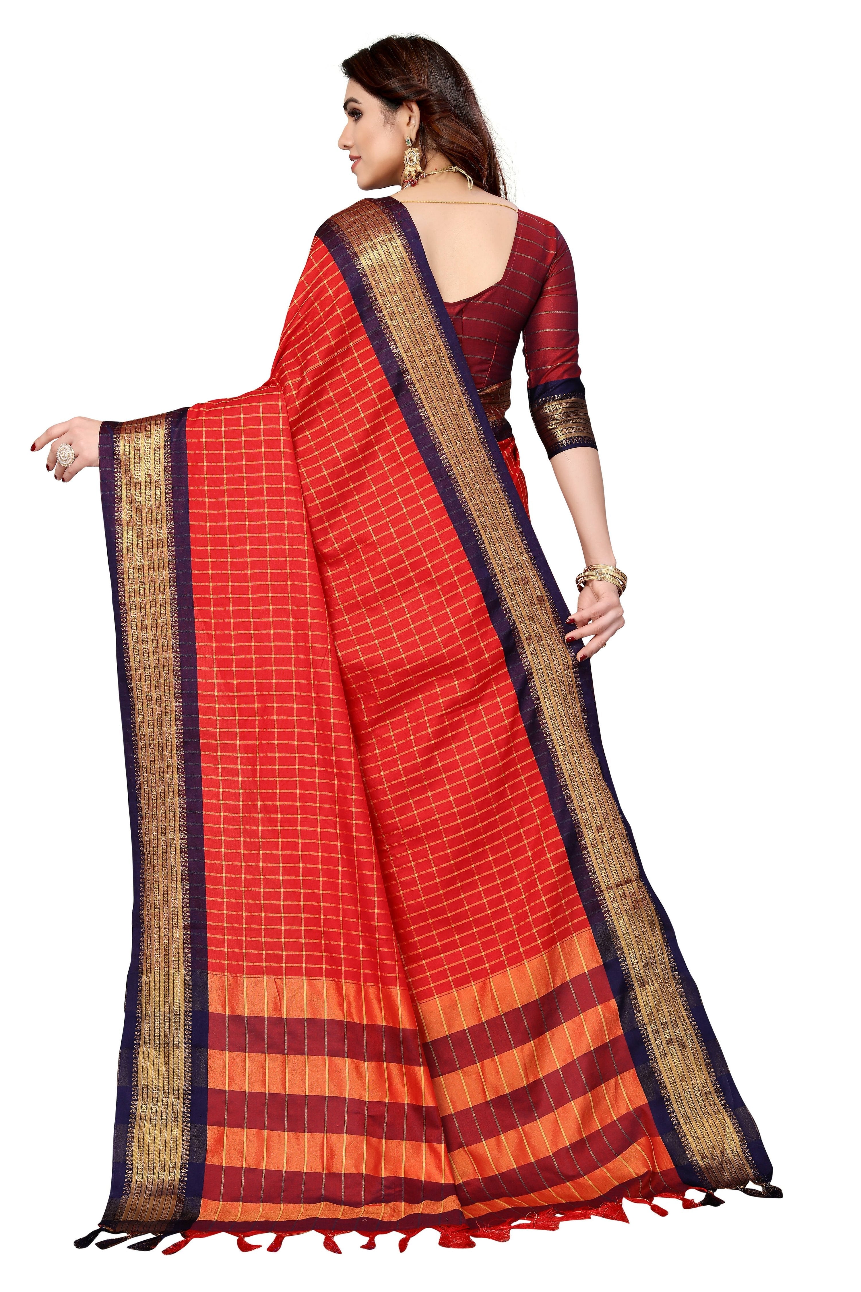 Vamika Weaving Red Cotton Silk Saree