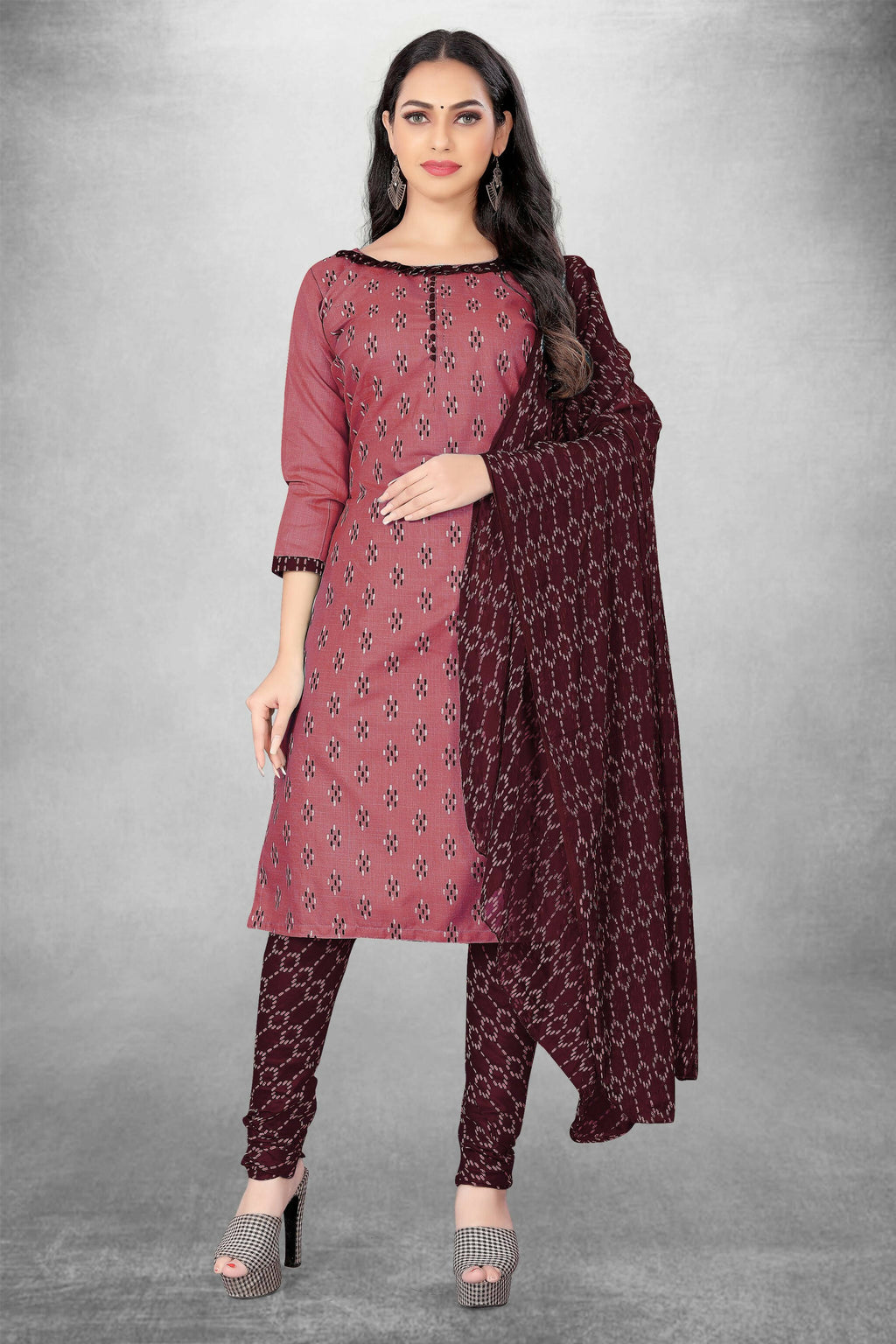Pink Cotton Printed Unstitched Dress Material - Amara