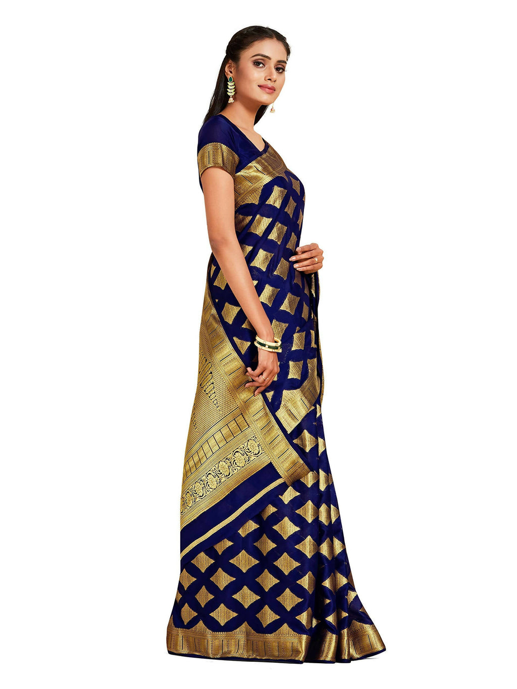 Mimosa Women's Mysore Silk Crepe Dark Blue Saree
