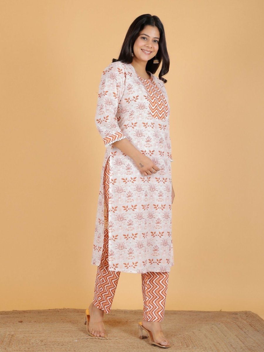 Aramya White Soft Cotton Floral Print Straight Kurta Set for Women