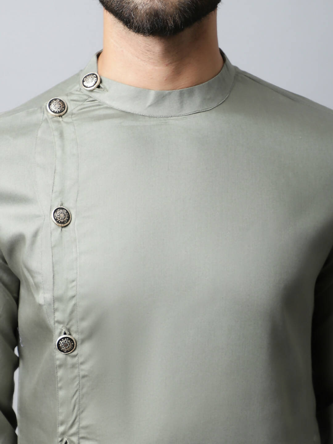 Even Apparels Grey Color Pure Cotton Sherwani Men's Kurta With Asymetrical Cut (SLD1181)