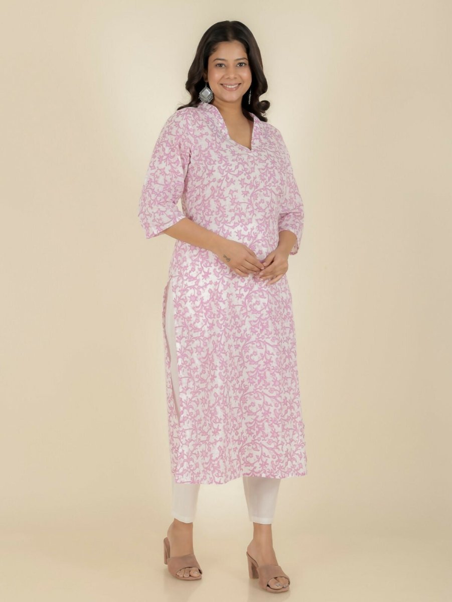Aramya Straight Soft Cotton Floral Print Women's Kurta - White