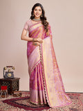 Vedant Vastram Soft Litchi Silk Kanjeevaram Silk Saree - Pink