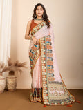 Vedant Vastram Maslin Cotton Digital Printed & Embroidered Work Saree - Orange