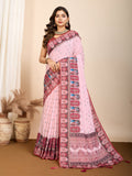 Vedant Vastram Maslin Cotton Digital Printed & Embroidered Work Saree - Pink