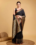 Vedant Vastram Soft Litchi Silk Banarasi Silk Saree - Black