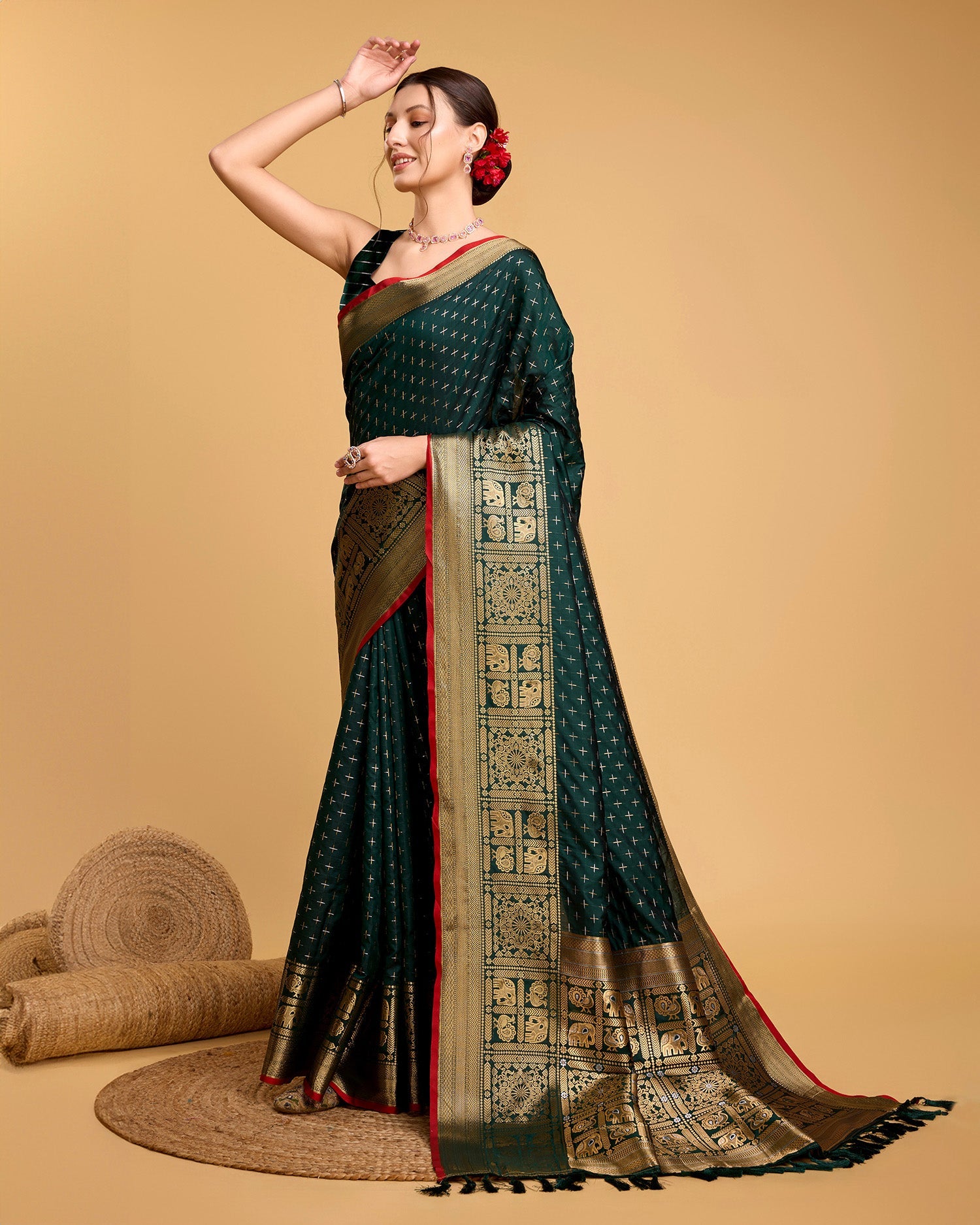 Vedant Vastram Soft Litchi Silk Banarasi Silk Saree - Green